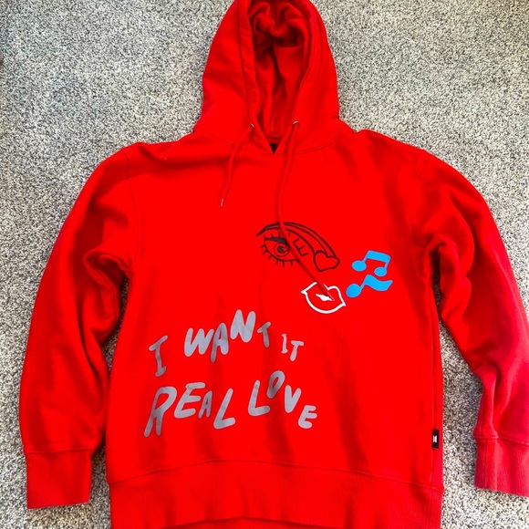 BTS DNA Hoodie Size Large Sweatshirt Red Custom Graphics Cotton - Picture 1 of 7